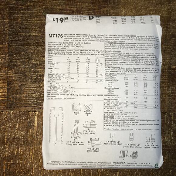 McCalls Sewing Pattern M7176 Steampunk Costume Chaps Harness Hat Armband UNCUT - Picture 2 of 2